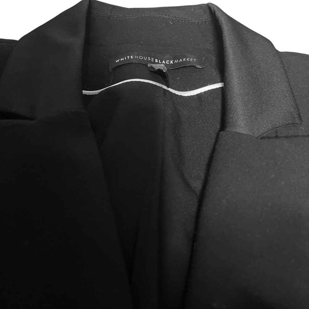 WHBM Studio Tuxedo Collared Black Double Breasted Semi Fitted Crop Jacket SZ 10 - Picture 2 of 15